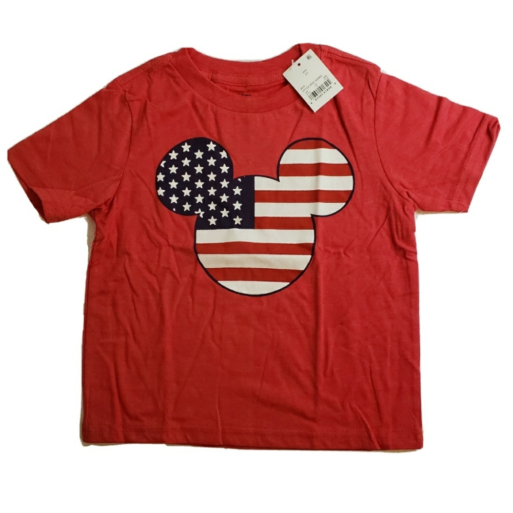 NEW Disney World Land Mickey Mouse  American Flag T-Shirt Toddler Girls Boys 4T